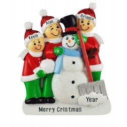 Image of Snowman Making Family of 3 Personalized Christmas Ornament 