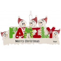Image for Snow Family of 5 Personalized Christmas Ornament