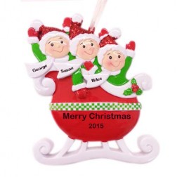 Image for Red Family of 3 Taxi Sleigh Personalized Christmas Ornament 