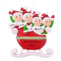 Image for Red Family of 4 Taxi Sleigh Personalized Christmas Ornament