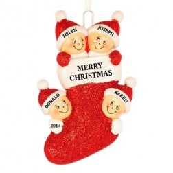 Image of Stocking Family of 4 Personalized Christmas Ornament 