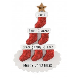 Image of Stocking Tree Family of 6 Personalized Christmas Ornament