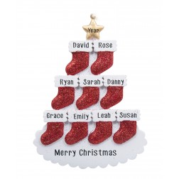 Image of Stocking Tree Family of 9 Personalized Christmas Ornament