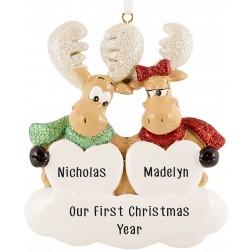 Image of Sweet Moose Family of 2 Personalized Christmas Ornament 