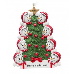 Image of Tree Snowman Family of 8 Personalized Christmas Ornament 