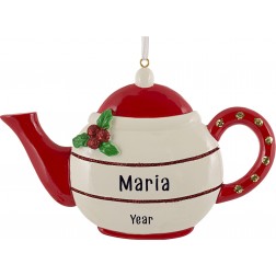 Image for Holly Teapot Red Personalized Christmas Ornament 