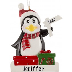 Image for Penguin with Sign Pole Personalized Christmas Ornament 