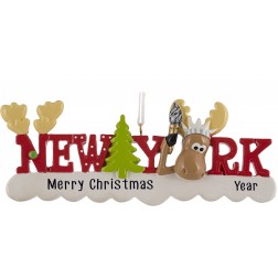 Image for New York Words Reindeer Personalized Christmas Ornament 