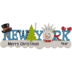 Image of New York Words Snowman Personalized Christmas Ornament 