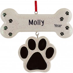 Image of Bone With The Paw Personalized Christmas Ornament