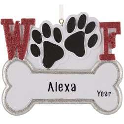Image of Woof Dog Bone Personalized Christmas Ornament