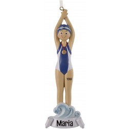 Image of Swimming Girl Blue Personalized Christmas Ornament