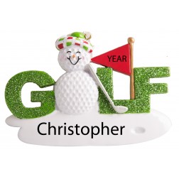 Image of Golf Snowman Word Green Personalized Christmas Ornament
