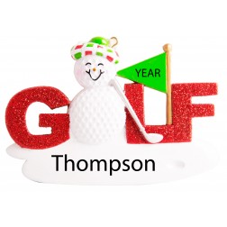 Image of Golf Snowman Word Red Personalized Christmas Ornament