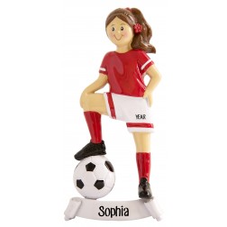 Image of Soccer Girl Red Personalized Christmas Ornament