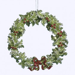 Image of Acrylic Green Holly Wreath Ornament